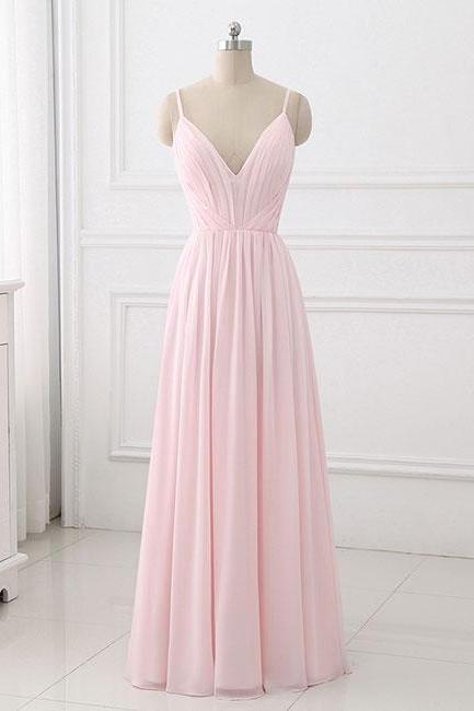 Elegant Sweetheart Simple V-neckline Straps Chiffon Formal Prom Dress, Beautiful Long Prom Dress, Banquet Party Dress