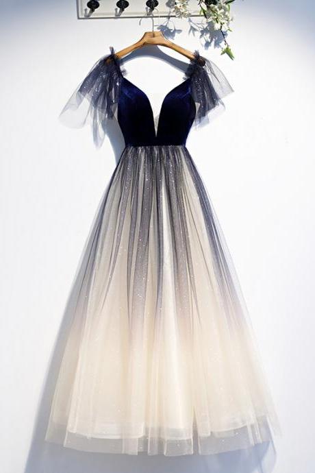 Evening Dress Elegant Deep V-Neck Simple Short Sleeve Sequins Floor-Length Simple A-Line Plus size Women Formal Party Gown