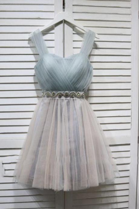 Party Dress Pleat Strapless Sleeveless Tulle Crystal A-line Tea-length Plus Size Lace Up Women Simple Prom Dresses