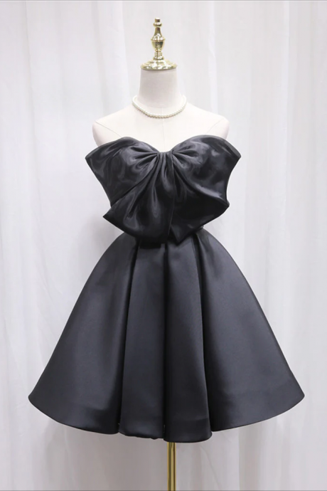 Short Homecoming Dress, Black Sweetheart Neck Satin Short Prom Dress, Black Homecoming Dress