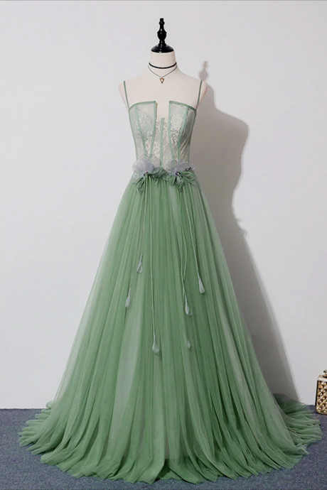 Prom Dress, Green Tulle Lace Long Prom Dress, Green Tulle Long Formal Graduation Dress