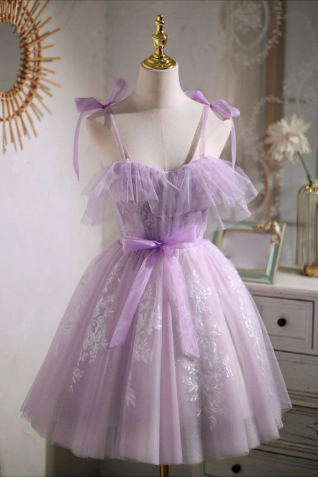 Short Homecoming Dress, Aline Lace Short Purple Prom Dress, Puffy Purple Homecoming Dress