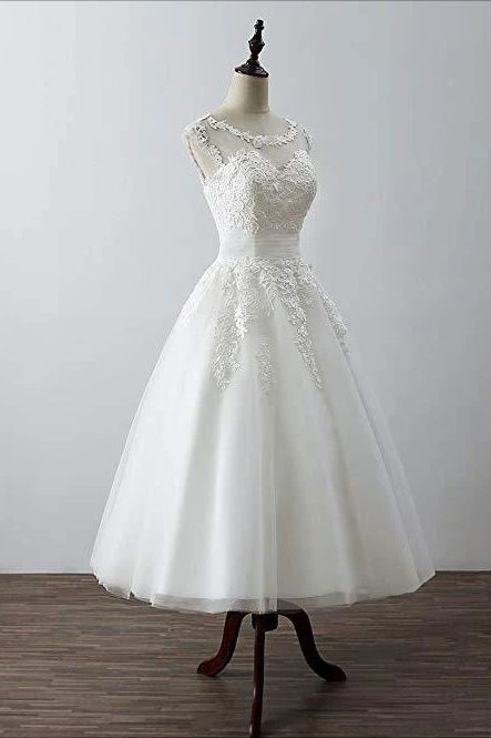 Short Homecoming Dress, Aline Round Neck Tulle Lace Short White Prom Dress, White Lace Homecoming Dress