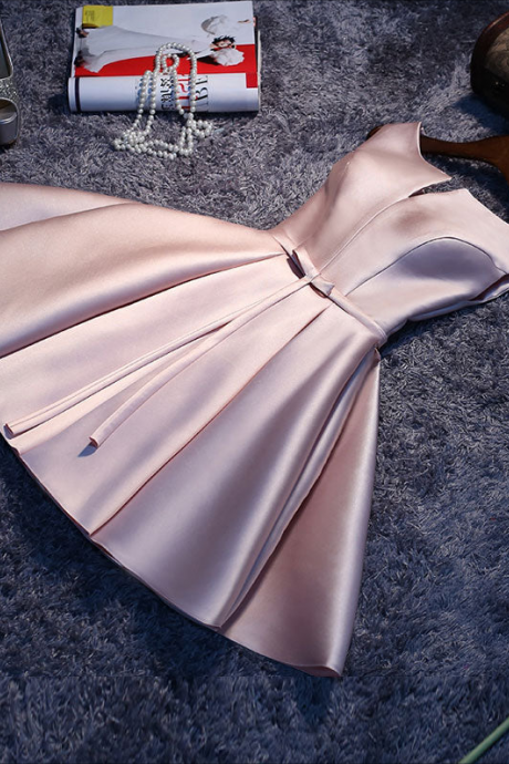 Short Homecoming Dress, Simple Pink A Line Satin Short Prom Dress, Pink Homecoming Dress