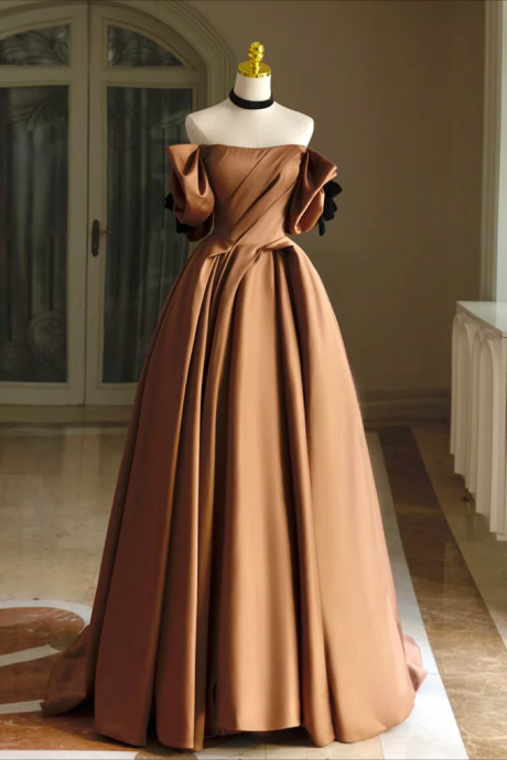 Prom Dress, Simple A-line Satin Brown Long Prom Dress, Brown Long Formal Dress