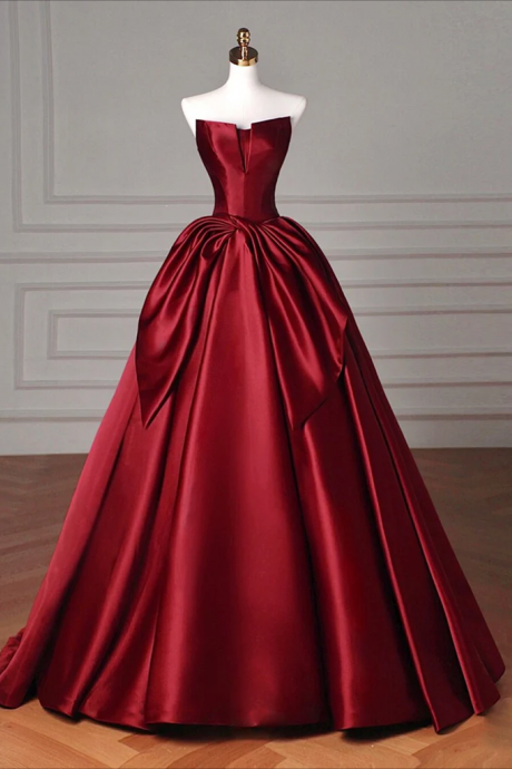 Prom Dress, Simple A-line Satin Burgundy Long Prom Dress, Burgundy Long Formal Dress