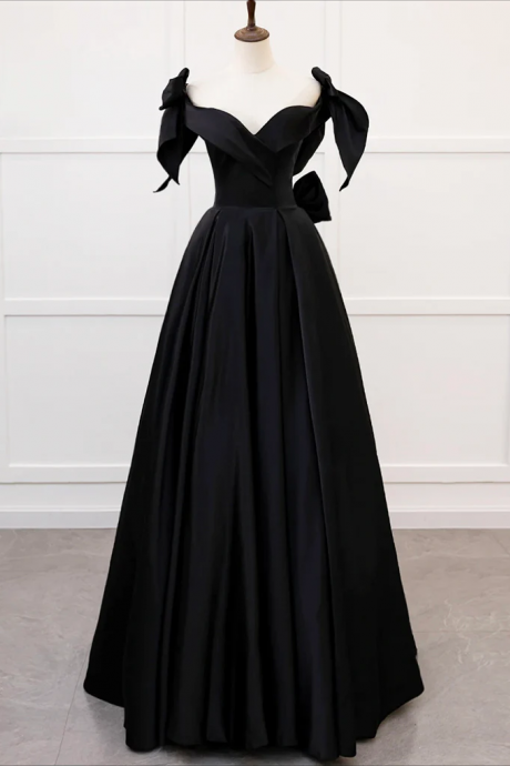 Prom Dress, Simple A-line Sweetheart Neck Satin Black Long Prom Dress. Black Long Formal Dress