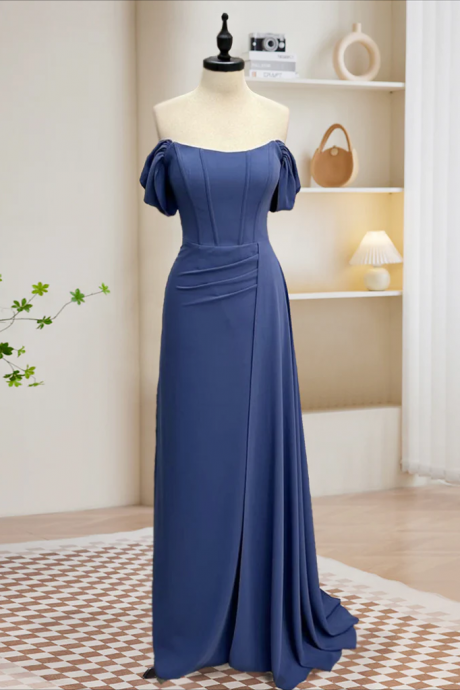 Prom Dress, Simple Off Shoulder Gray Blue Long Prom Dress, Gray Blue Long Formal Dress
