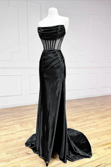 Prom Dress, Simple Off The Shoulder Satin Black Long Prom Dress, Black Long Evening Dress