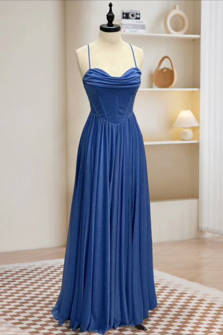 Prom Dress,a-line Sweetheart Neck Blue Long Prom Dress, Backless Blue Long Evening Dress