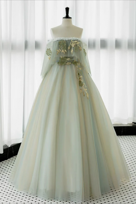 Prom Dress, A-line Green Tulle Lace Long Prom Dress, Green Tulle Lace Long Formal Dress