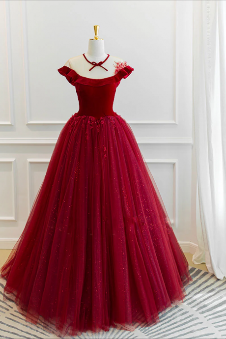 A-line/princess Sleeveless Tulle Floor-length Applique V-neck Dresses on  Luulla