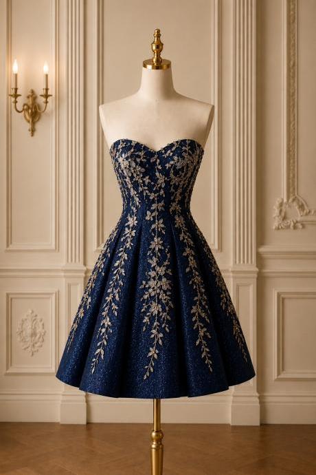 navy and gold homecoming dress Royal Blue Short Homecoming Dress With Illusion Neckline And Gold Sequin  Embellishment on Luulla