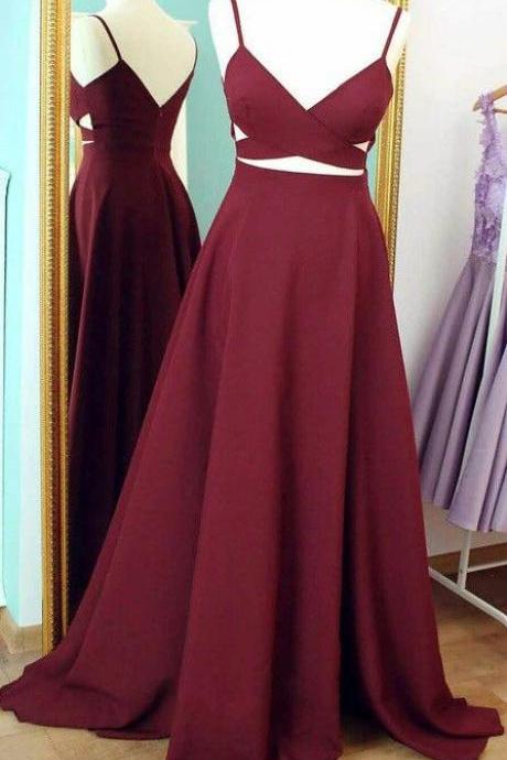 Gorgeous Red 2 Pieces Prom Dresses Long Sexy Evening Gowns Chiffon Two Piece Formal Dress For Teens