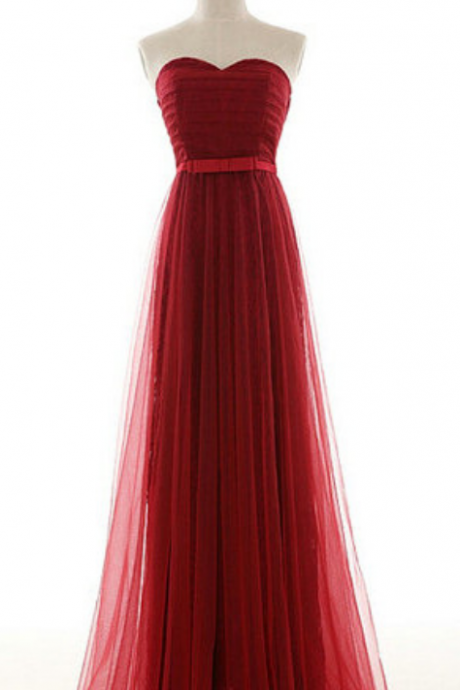 Red Strapless Sweetheart Tulle Long Prom Dress With Lace Up Back