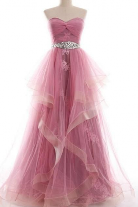 Strapless Sweetheart Long Prom Dress with Twist Knot Bodice and Jewel Waistband