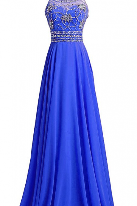 Sexy Crystals Prom Dresses Royal Blue Evening Party Gowns Sweep Train Sexy Custom Made Hottest