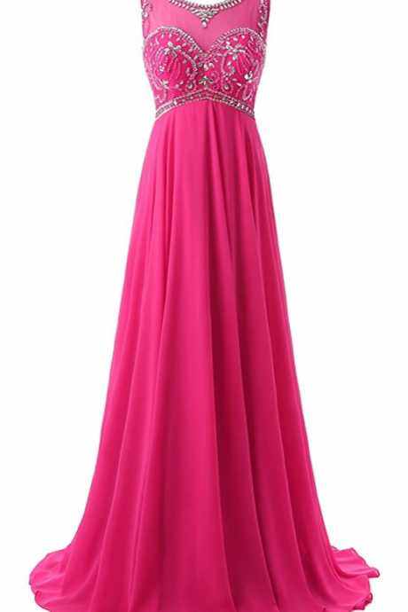 Prom Gowns,charming Evening Dress,burgundy Prom Gowns,gold Evening Gown, Sheer Neck Beading Chiffon Long Prom Dresses