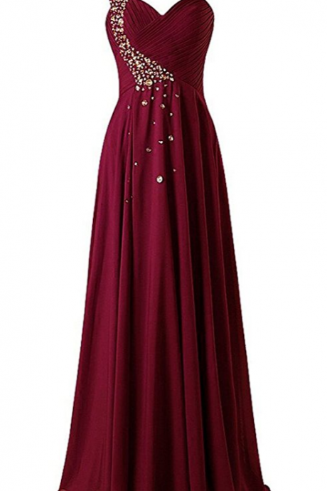 Prom Gowns,charming Evening Dress,wine Prom Dresses,burgundy Prom Gowns,gold Evening Gown,one Shoulder Long Bridesmaid Prom Dresses Chiffon