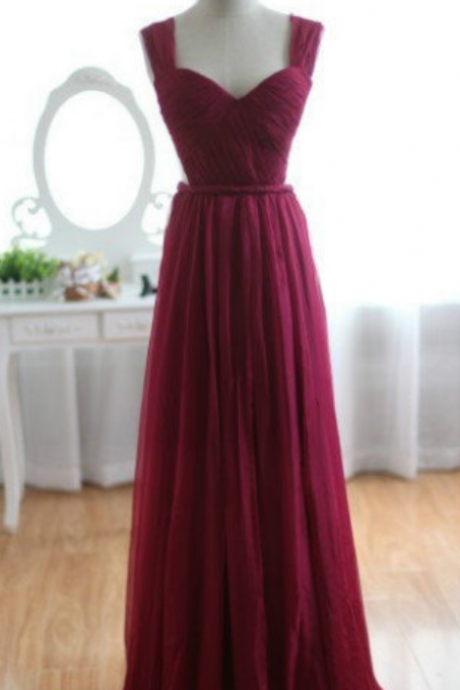 Prom Gowns,charming Evening Dress, Elegant Sweetheart Backless Burgundy Chiffon Bridesmaid Dress, Burgundy Prom Dress