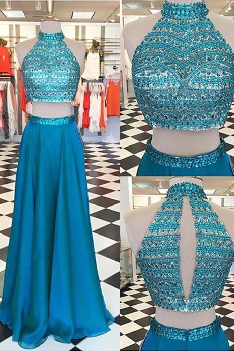 Prom Gowns, Long Two Pieces Prom Dresses For Teens,handmade Beading Prom Gowns,pretty Prom Dress