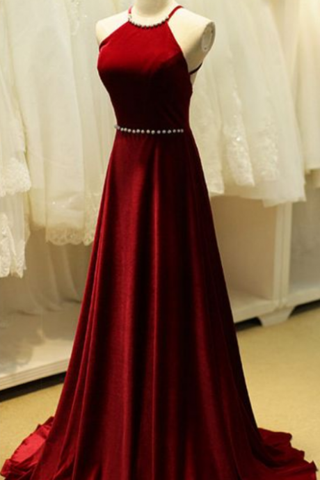 High Neckline Floor Length Red Wine Spandex Fabric Dress With Open , Prom Dresses, Popular Prom Dresses
