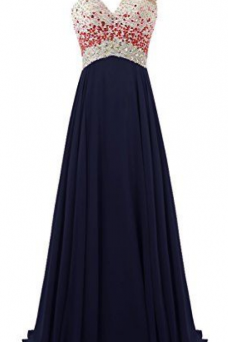 One-shoulder Sweetheart A-line Chiffon Long Prom Dress With Beaded Bodice, Prom Dresses, Popular Prom Dresses