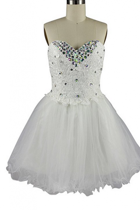 Sweetheart A Line Short Homecoming Dresses Crystal Lace Prom Dresses