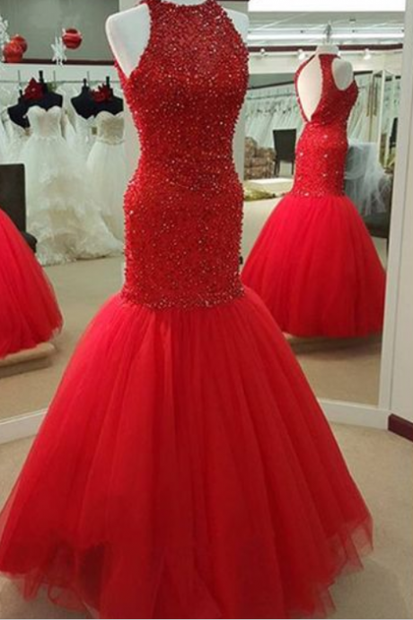 Charming Prom Dress,beading Prom Dress,o-neck Prom Dress,backless Evening Dress