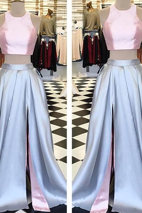 Charming Prom Dress,two Piece Prom Dress,slit Dress,party Gowns,long Evening Dress,halter Dresses