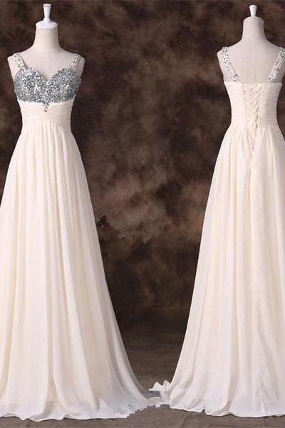 Sweetheart A-line Chiffon Floor-length Dress With Beaded Embellishment And Pleated Bodice And Lace-up Back