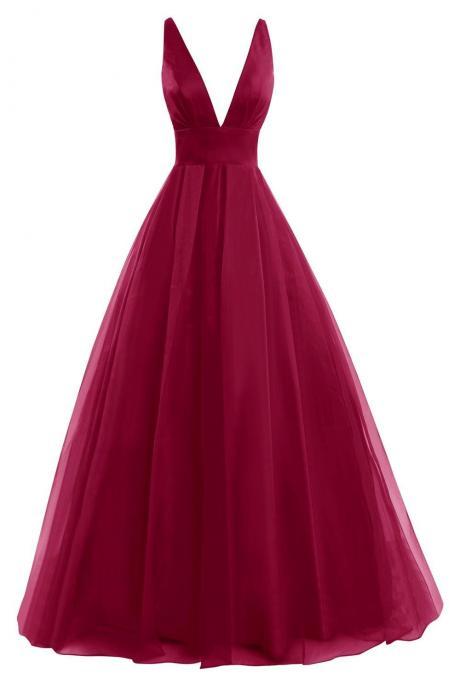 Plunge V Long A-line Chiffon Evening Gown - Formal Gown, Prom Gown