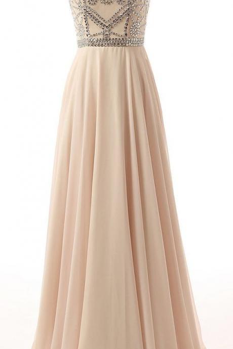 Floor Length Beaded Cap Sleeve Chiffon Prom Gown, Evening Gown