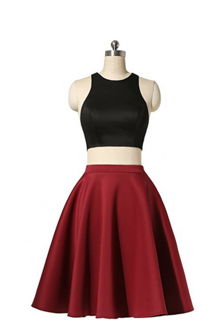 Two Pieces Bare Midriff Crop Top Pleated Skirt Homecoming Dresses