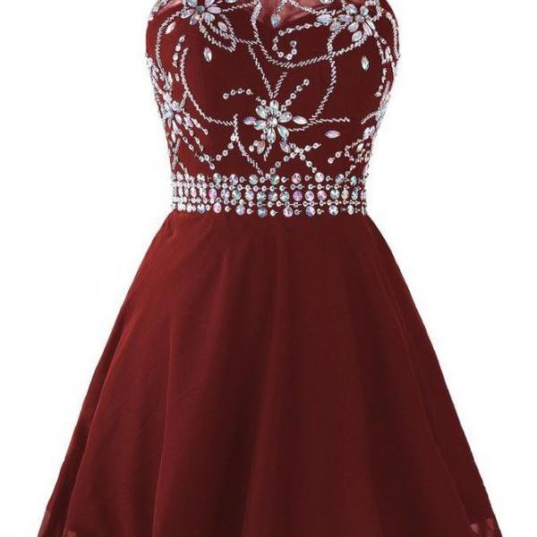 Pretty Burgundy Chiffon Short Cocktail Dress Homecoming Dress cc3203