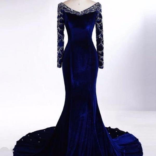 Champagne V Neck Mermaid Beading Satin Long Prom Dress Evening Gown, DP4725 main image 0
