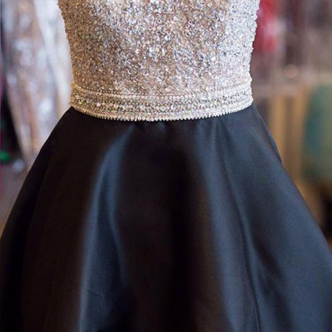 Gorgeous Black A Line Satin Homecoming Dress With Beaded cc1675 main image 0