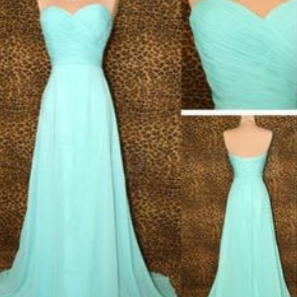 Bridesmaid Gown,pretty Blue Prom Dresses,chiffon Prom Gown, Simple ...