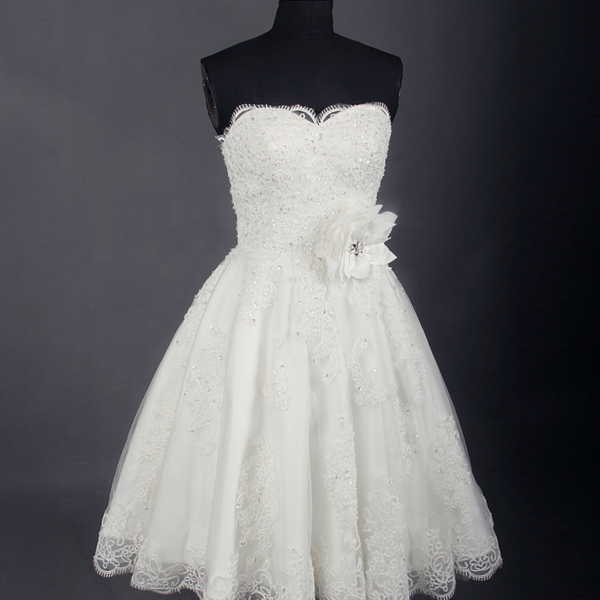 Short Wedding Dress Knee Length Lace Ivory Simple Vintage Wedding Gown ...