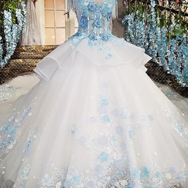 Ivory Wedding Dress With Blue Lace Flowers Online Shop on Luulla
