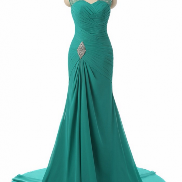 Chiffon Evening Dresses Robe De Soiree Mermaid Pleat Beading Custom Made Lace Up Back Prom Party 9205