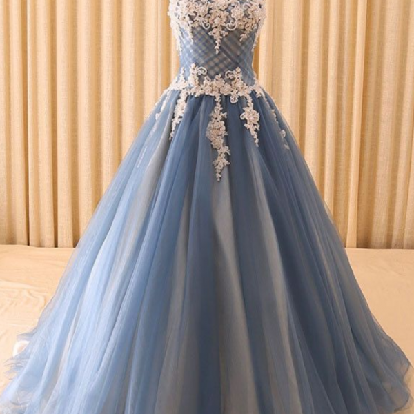 Charming Tulle Evening Dress, Sexy Appliques Long Ball Gown Prom Dress ...