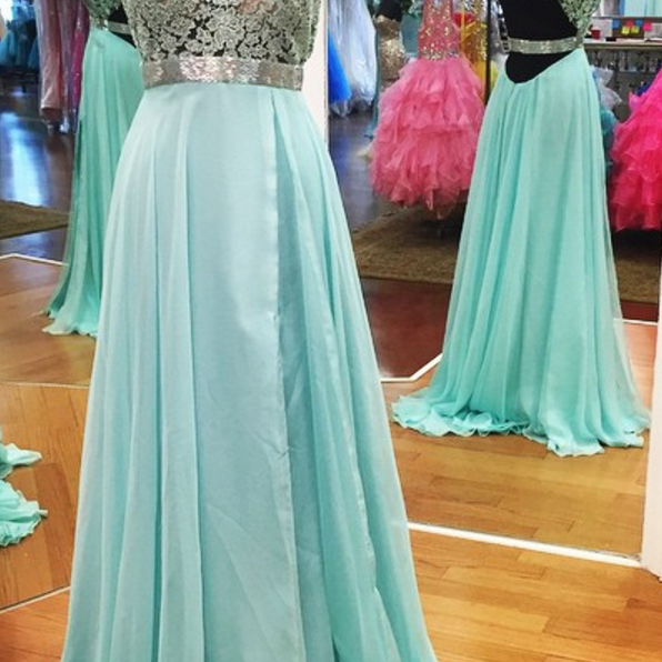 Sexy A Line Halter Blue Chiffon Backless Long Evening Dress Prom Dresses