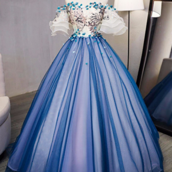 slim fit dress slacks Royal Blue Long Sleeve Prom Dresses Gold Quinceañera Dress FD1382 vini –  Viniodress main image 1