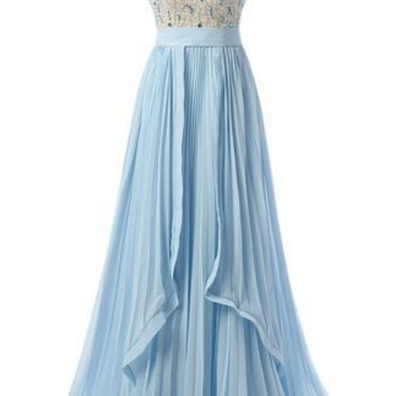 A Line Halter Floor Length Chiffon Rhinestone Prom Dresses LBQ1666