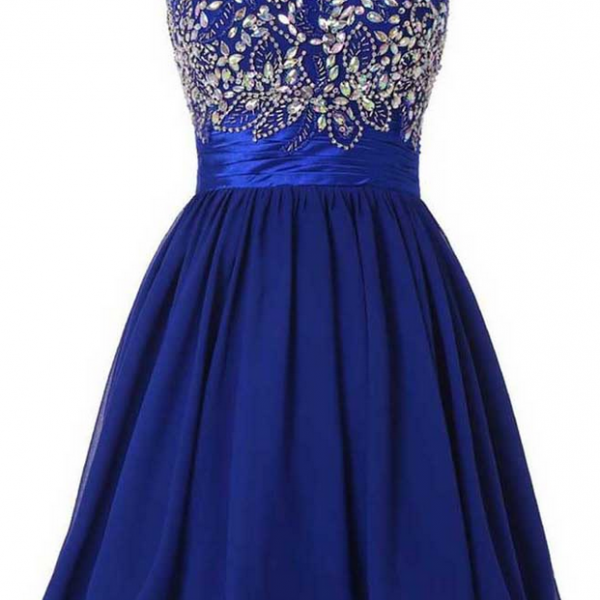 Royal Blue Crystal Beading Homecoming Dresses, Strapless Homecoming ...