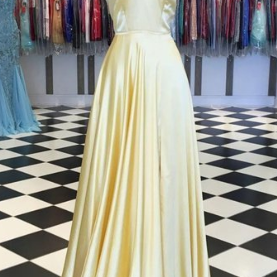 Adore Outfit Simple Yellow Satin Long Prom Dress, Yellow Evening Dress