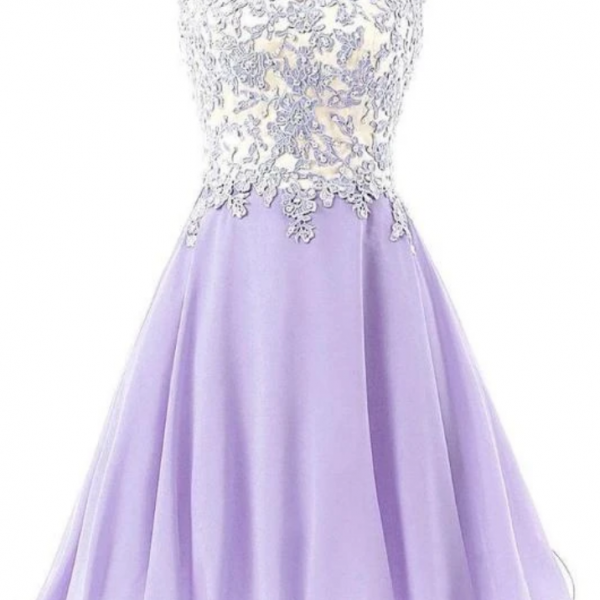 Chiffon And Lace Applique Party Dress, Short Prom Dresses