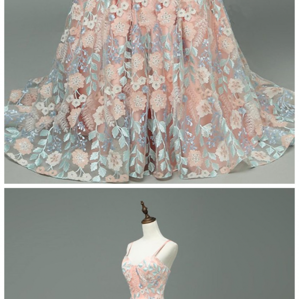 Classy Strapless Pink Lace Flowers Sheath Long Party Gown Formal Evening Dress Y9948 main image 1