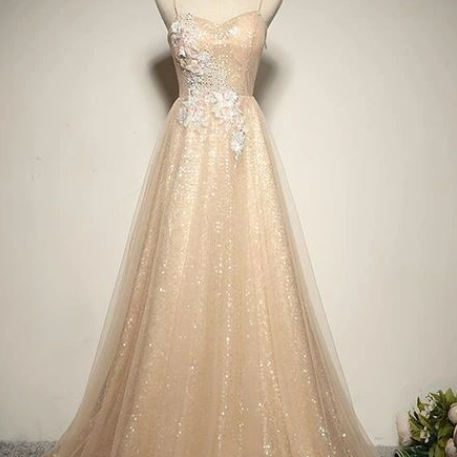 Gorgeous A Line Sweetheart Champagne Flower Long Bridesmaid Dress
